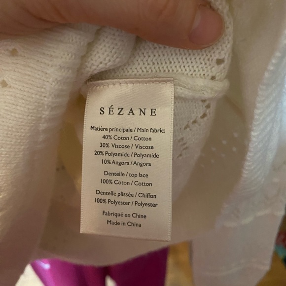 SOLD Sézane Cream Ruffle Openwork Knit Sweater - Picture 5 of 7